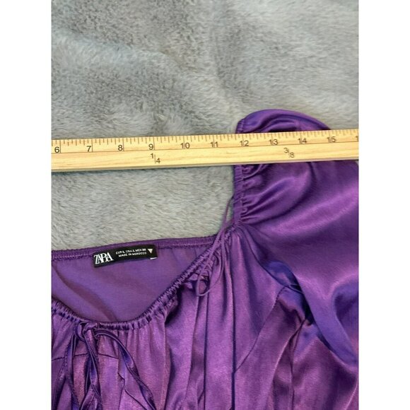 ZARA Women's Large Lilac Purple Gathered Ruched Satin Effect Mini Dress - Picture 6 of 12